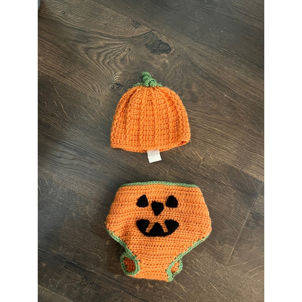 So'Dorable Baby Pumpkin Crochet Beanie and Diaper Cover Set Orange 0-6M